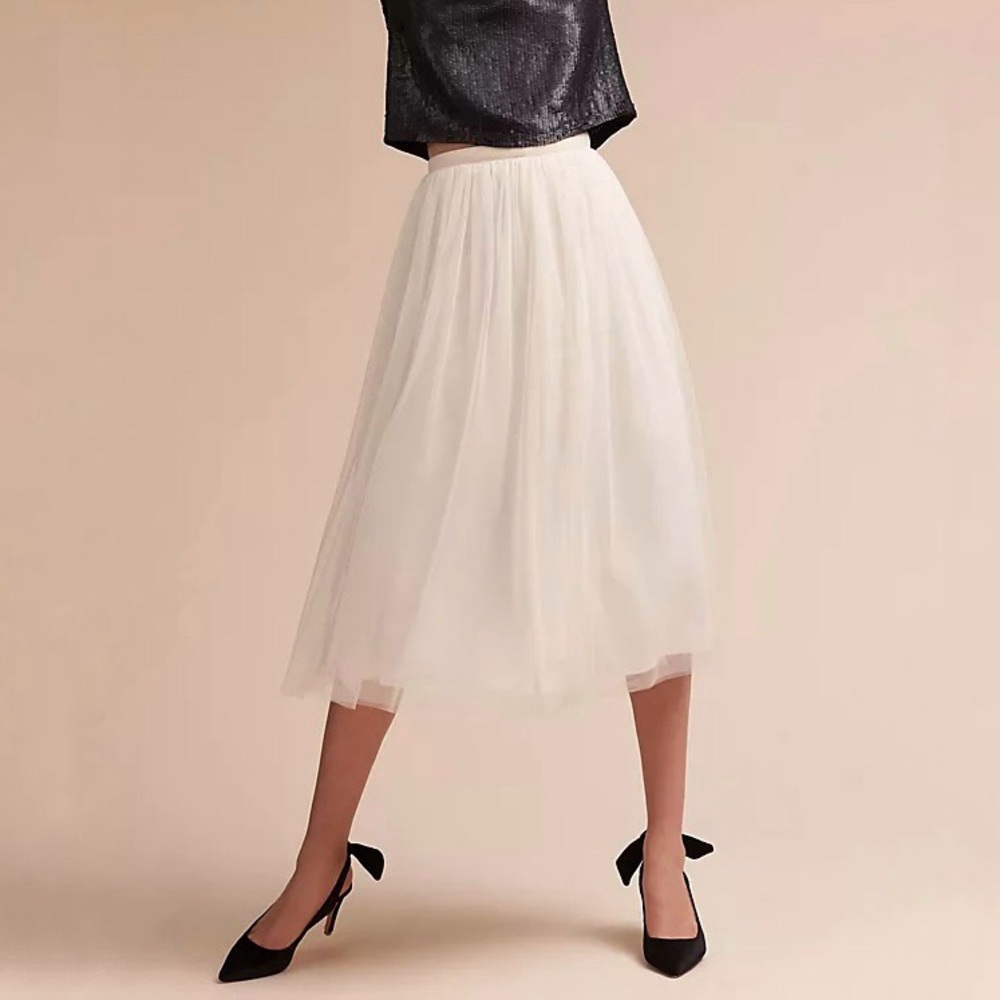 NWT BHLDN Tulle Midi Skirt Wedding Bridal Ballerina 12 Anthropologie Ivory White